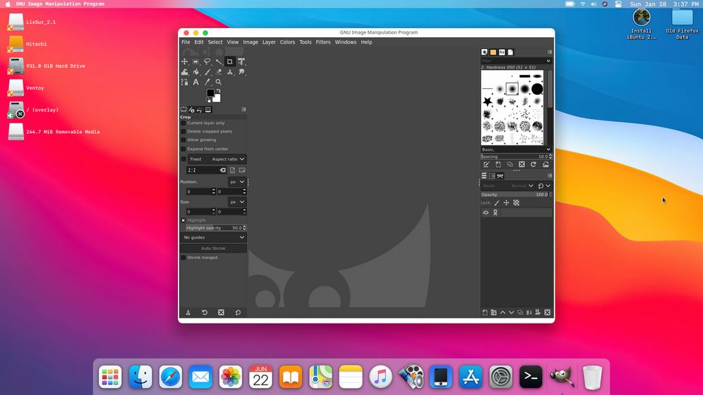 GIMP abierto con una fotografía en edición